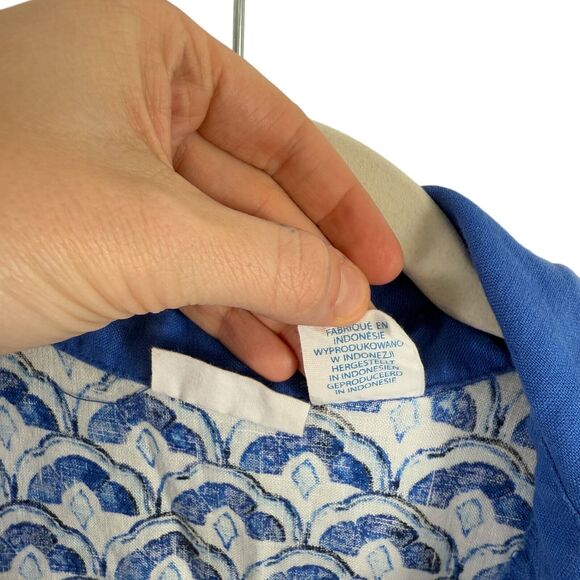 Sigrid Olsen Blue 100% Linen Tunic Top Coastal Beach Vacation Womens Large - Picture 5 of 7